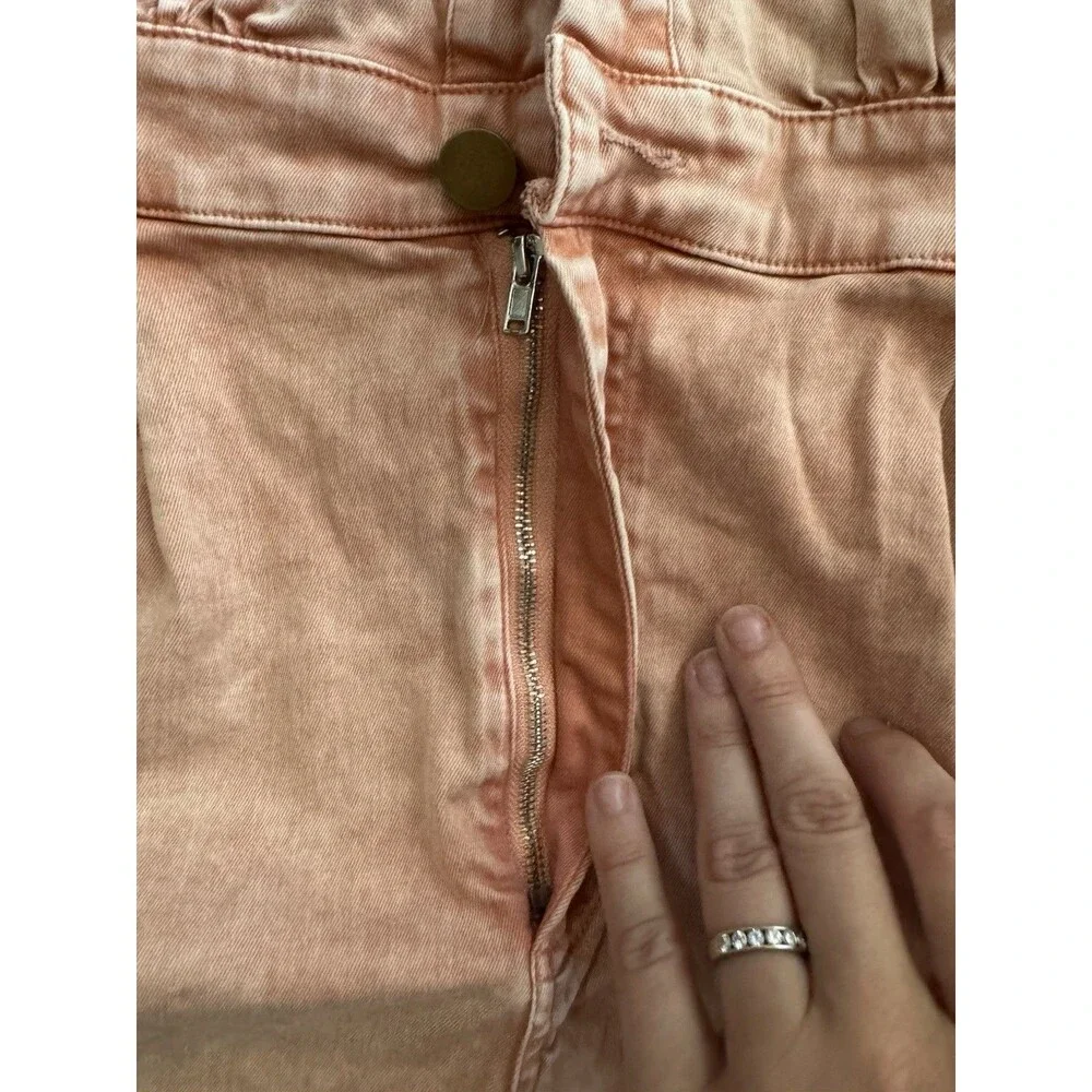 Fate Peach Acid Wash Utility Romper Womens Small Button Front Denim Shorts